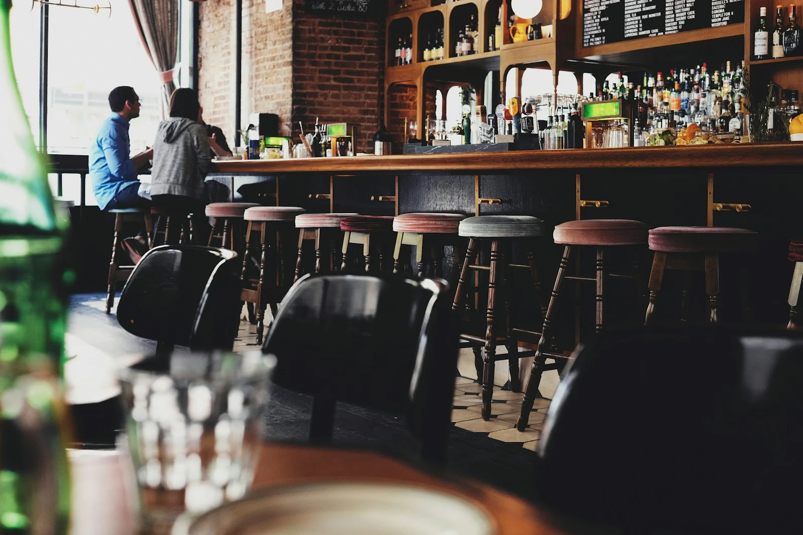 Bar and seating inside a pub